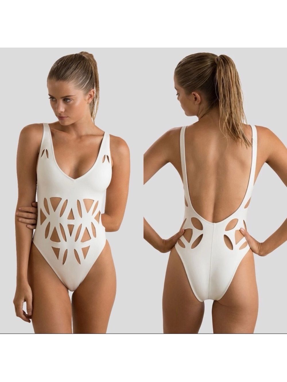 Gigi C Gianna Laser Cut Out Cheeky One Piece Swimsuit White $195